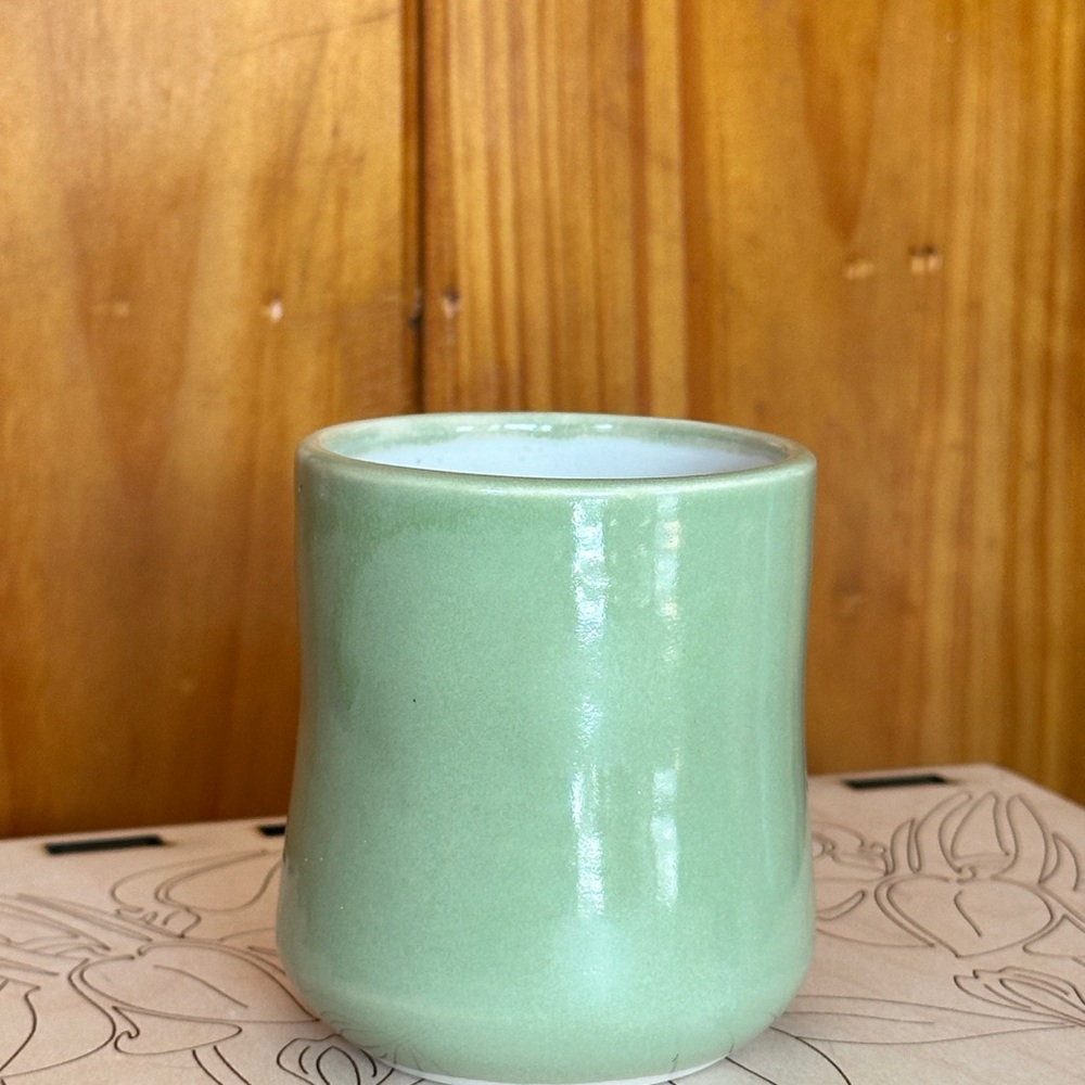 HANDMADE Mint Green Ceramic Cup.  Artist signed